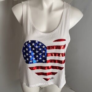 Victoria’s Secret PINK heart American Flag tank white red blue M
